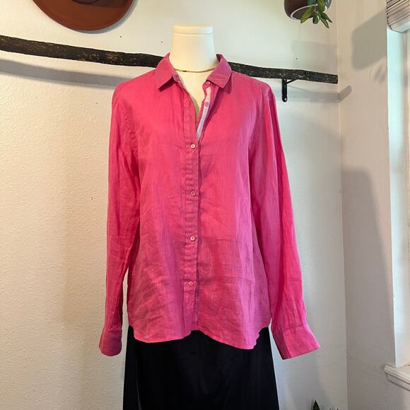 ECRU Pink 100% Linen Long Sleeve Button Down Oversized Shirt Size Large - Picture 12 of 12